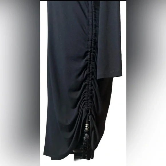 🤩 NEW ITEM! Analili Irma Ruched Tunic Dress Black Asymmetrical Midi Knee Length - Picture 3 of 13